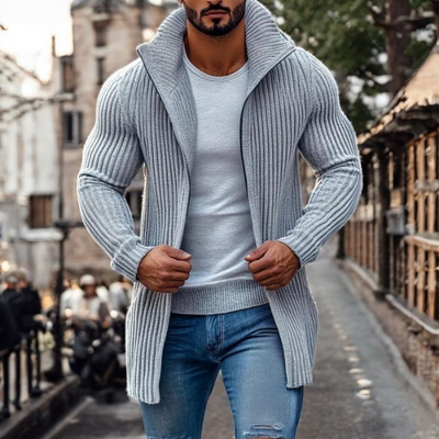 Linus | Herren Cardigan mit Stehkragen und Streifendesign