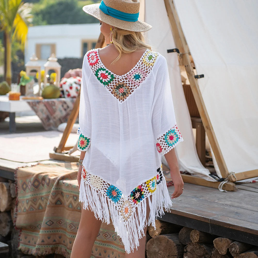 Sexy Häkel-Bikini-Cover-up mit Fransen