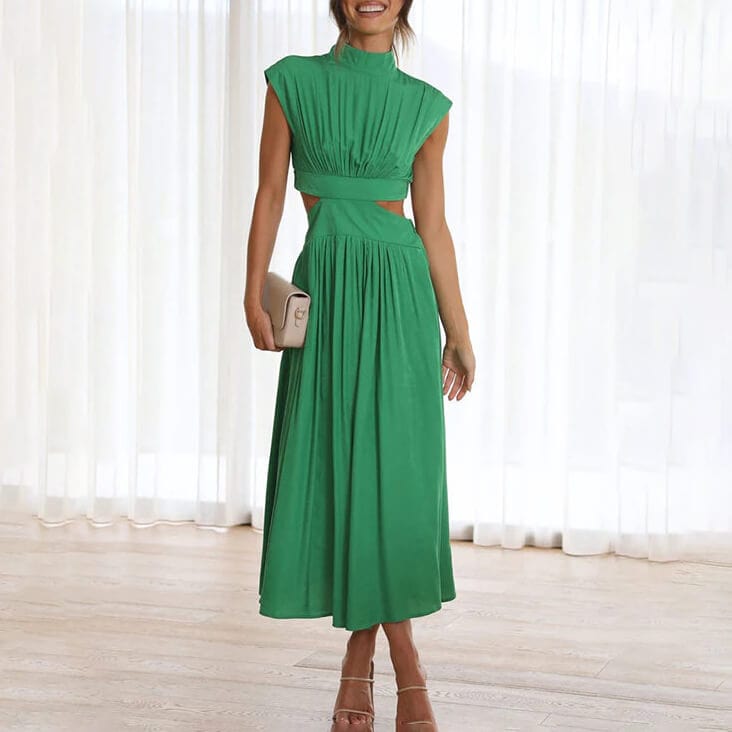 Klara | Plissiertes Kleid mit hohem Kragen