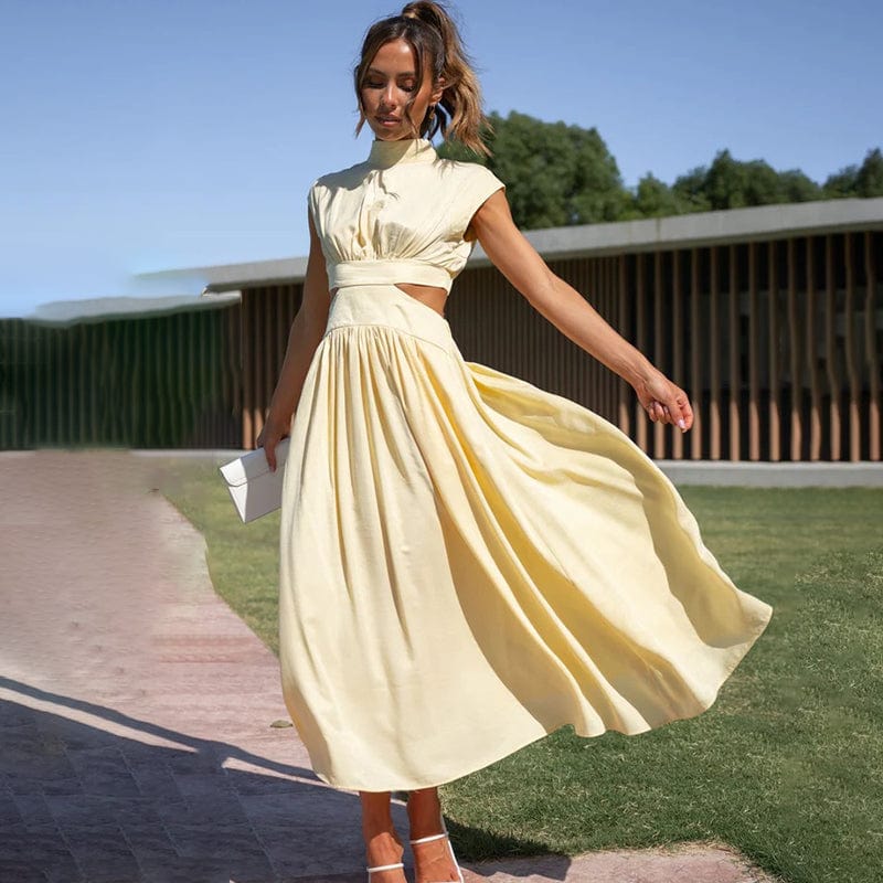 Klara | Plissiertes Kleid mit hohem Kragen